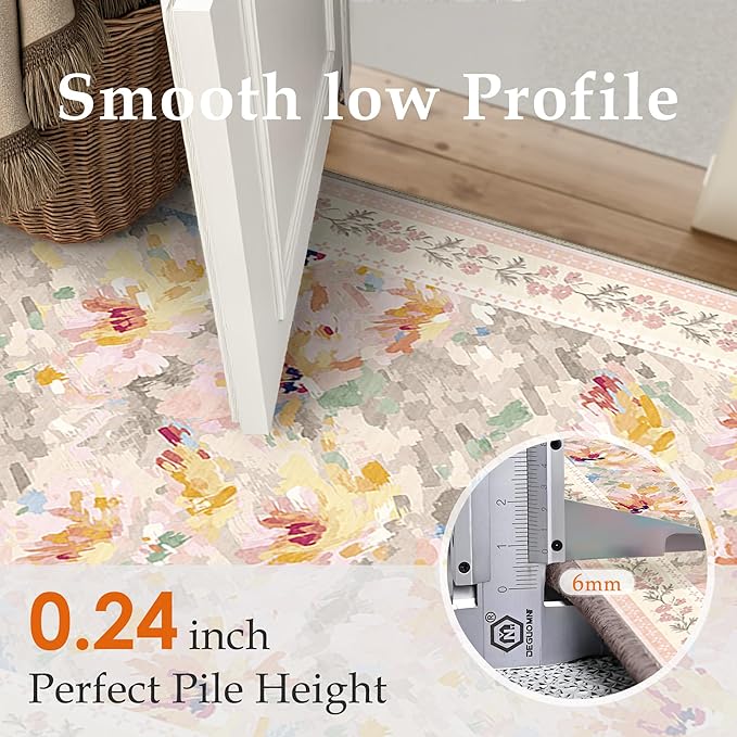 3x5 Washable Area Rug for Entryway Beige Pink Floral Abstract Soft Throw Rug Modern Non Slip Low Pile Small Carpet for Kitchen Bathroom Living Room Bedroom