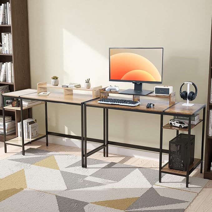 MINOSYS 47-inch Computer Desk with Storage Shelf - Natural Wood Ideal Gaming Desk for Bedrooms, Small Spaces, and Home Offices Modern Writing Desk for PCs.