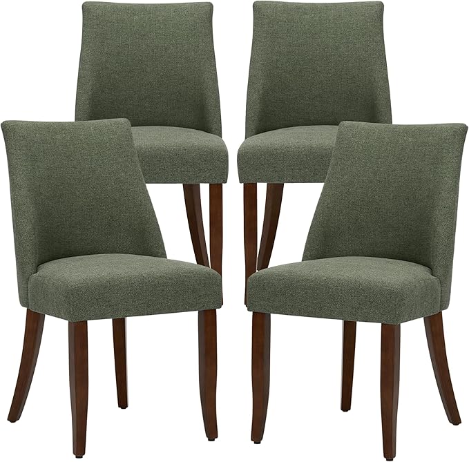 Wooden Dining Chairs Set of 4, Upholstered Farmhouse Fabric Dining Room Chair, Mid Century Kitchen Chair for Restaurant & Cafe, Green