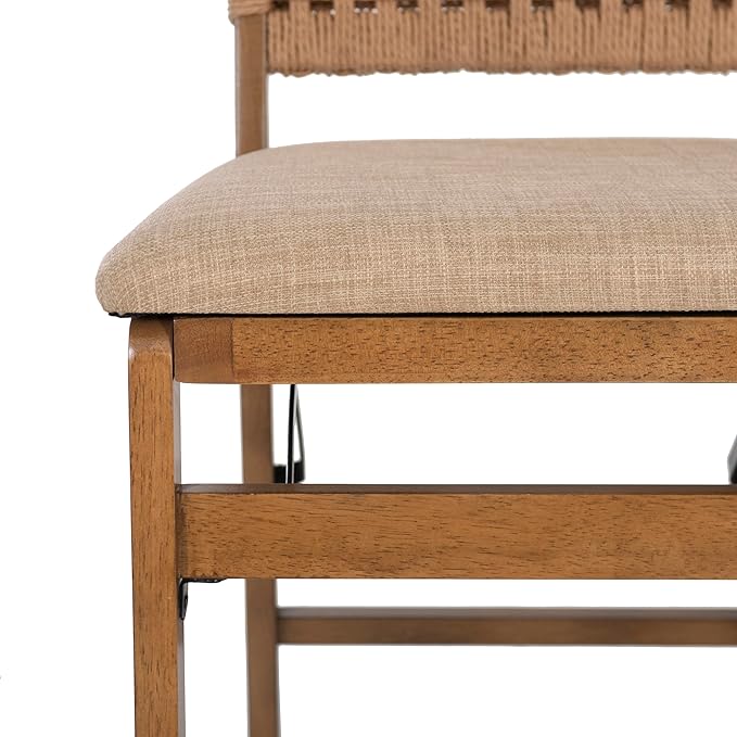 Linon Bennett Natural Folding Chair with Woven Rope Back and Linen Upholstered Seat Set of 2