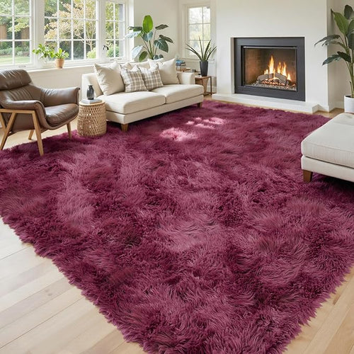 8x10 Area Rugs for Living Room Bedroom, Large Area Rug Shaggy Carpet Soft Plush Furry Bedside Rug, Rugs for Home Decor (Burgundy, 8 x 10)