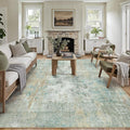 8x10 Washable Area Rug Teal Beige Abstract Non Slip Soft Low Pile Rug for Living Room Bedroom Dining Room Office Neutral Modern Indoor Throw Carpet for Home Decor