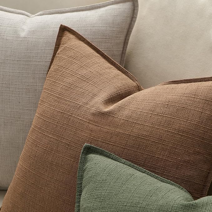 MIULEE Pack of 2 Thick Textured Couch Throw Pillow Covers, Brown Decorative Pillow Covers 18x18, Neutral Linen Cushion Cases for Sofa Bed Living Room Modern Farmhouse Home Decor, No Filling