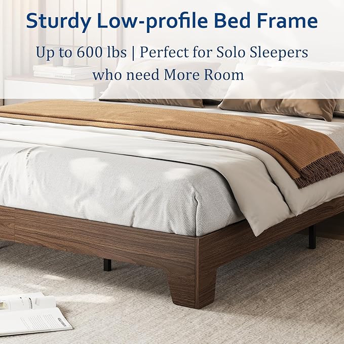 GarveeHome Full Size Platform Bed Frame, Minimalist Wood Bed Frame No Headboard Needed, Sturdy Low Profile Bed with Natural Wood Grain, Noise-Free & Easy Assembly