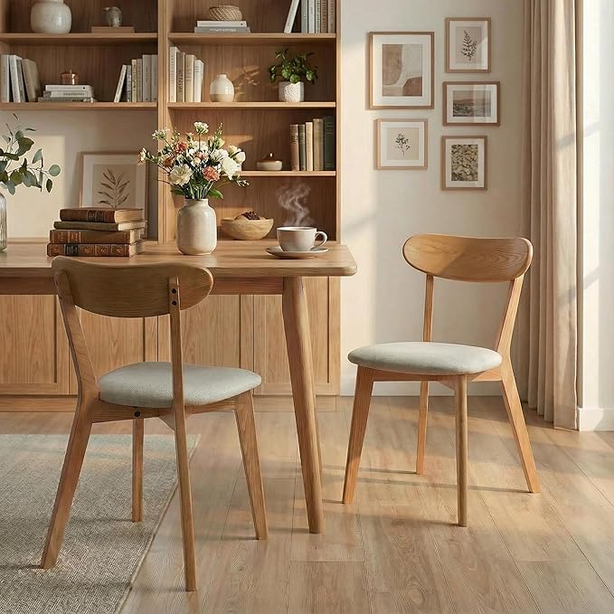 100% Solid Wood Dining Chairs,Mid Century Modern Dining Chairs with Upholstered Cushion,Kitchen,Dining Room Chairs Set of 1/2/4 (1, Original Color White Upholstery)