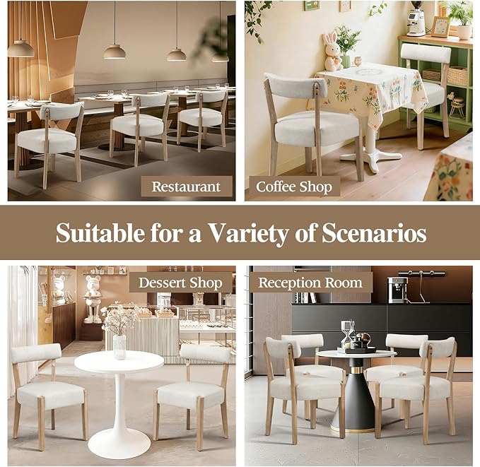 ZJhome Modern Dining Chairs Set of 6 – Mid-Century Modern Faux Leather Upholstered Kitchen & Dining Room Chairs with Curved Back, Oversized Rounded Seat, Sturdy Wood Frame, Beige