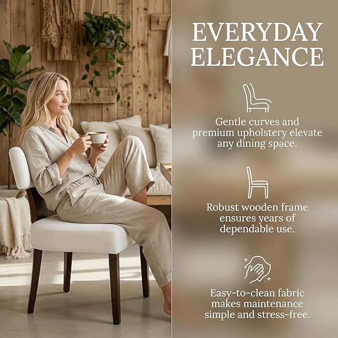 Mid Century Modern Dining Chairs, Farmhouse Velvet Upholstered Accent Chair Curved Backrest Kitchen Chairs Set of 2, with Hardwood Frame, Cream, Velvet-beige