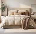 IDEALHOUSE Queen Size Upholstered Platform Bed Frame with Storage Drawers, Corduroy Wingback with Tufted Headboard and Footboard, No Box Spring Needed, Easy Assembly, Beige