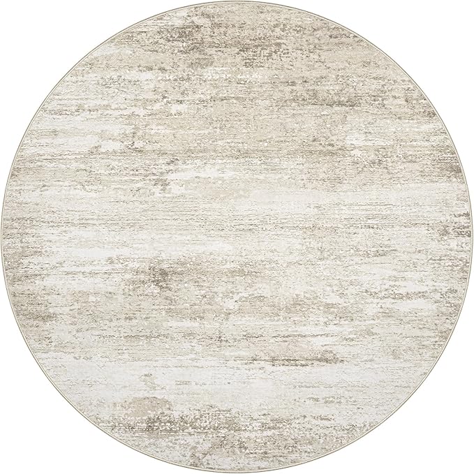 Washable Round Rug 4ft for Bedroom: Circle Neutral Soft Rug Abstract Non Slip Low Pile Modern Area Rugs for Living Room Nursery Office Dining Kids Boys Girls Room Farmhouse Dorm (Beige, 4' Round)