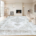 XLUEZ Area Rug 10x12 Living Room Rugs, Machine Washable Vintage Distressed Medallion Rug Non-Slip Soft Low Pile Large Indoor Rugs for Bedroom Kitchen Dining Room Office(Taupe,10'x12')