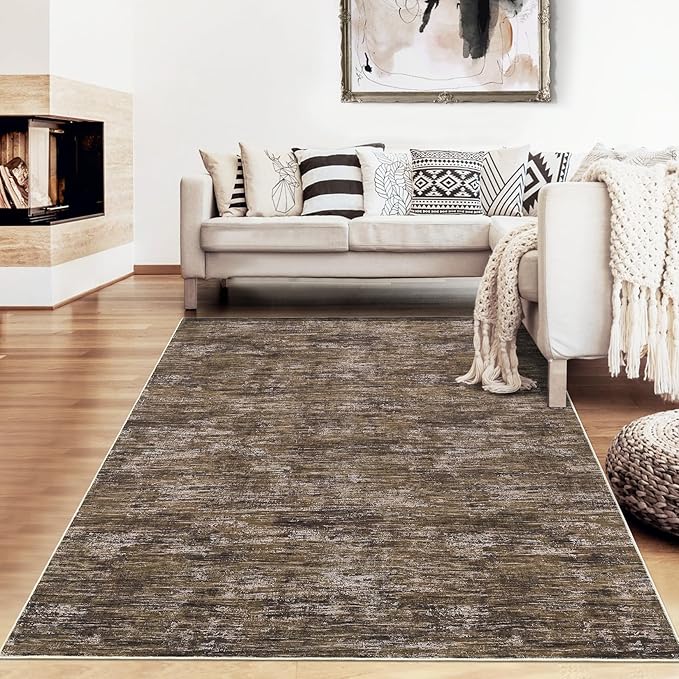 RUGSREAL Bedroom Rug 3x5 Washable Rug for Living Room Small Entryway Carpet with Rubber Backing Stain Resistant Dining Room Throw Mat Modern Solid Color Area Rug for Bedside Kitchen, Brown