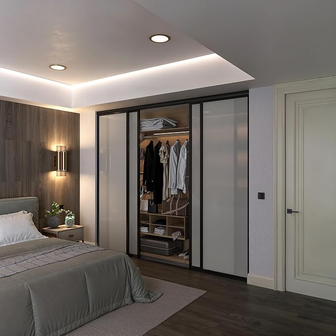 Door55 4 Panel Glass Sliding Closet Door with Aluminum Frame, Silent Glide Technology, Closet Doors Sliding Panels, Closet Doors for Bedrooms, Door Sliding Closet Doors (Frosted Glass, 120x80)