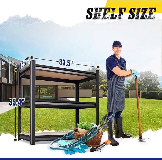 33"Hx35"Wx16"D Garage Shelving,3 Tier Garage Storage Shelves,Adjustable Heavy Duty Metal Shelving Units and Storage Large Rack,Utility Steel Shelf For Shop Warehouse Industrial Pantry Basement