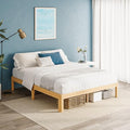 12 Inch High Bamboo Wood Queen Bed Frame, Steel Slats Support Queen Size Bed Frame, Solid Foundation, Noise Free, No Box Spring Needed, Easy Assembly