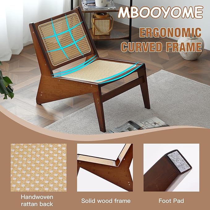 MBOOYOME Mid Century Modern Accent Chair for Living Room, Low Lounge Chair with Solid Wood Frame, Comfy Armchair for Bedroom and Balcony, Walnut