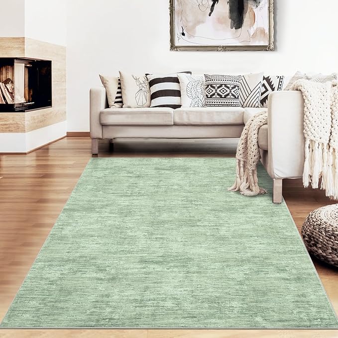 RUGSREAL Washable Rug 10x13 for Living Room Christmas Modern Abstract Area Rug Non-Slip Large Contemporary Bedroom Carpet Stain Resistant Aesthetic Carpet Foldable Solid Rug for Home Office, Green