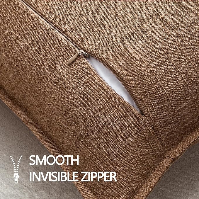 MIULEE Pack of 2 Thick Textured Couch Throw Pillow Covers, Brown Decorative Pillow Covers 20x20, Neutral Linen Cushion Cases for Sofa Bed Living Room Modern Farmhouse Home Decor, No Filling