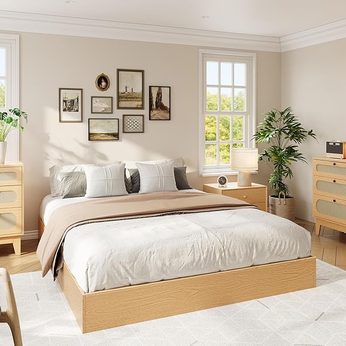 IDEALHOUSE Platform Bed Frame King Size,Wooden Slat Support,No Box Spring Needed, Easy Assembly, Pine