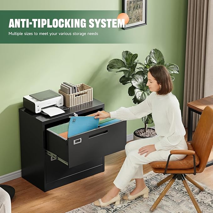Letaya 2 Drawer File Cabinets with Lock,Metal Lateral Filing Storage Cabinet Printer Stand,Black Steel Home Office Cabinet for Hanging Files Letter/Legal/A4 Size (Black, H27.95×W28.35×D15.74)