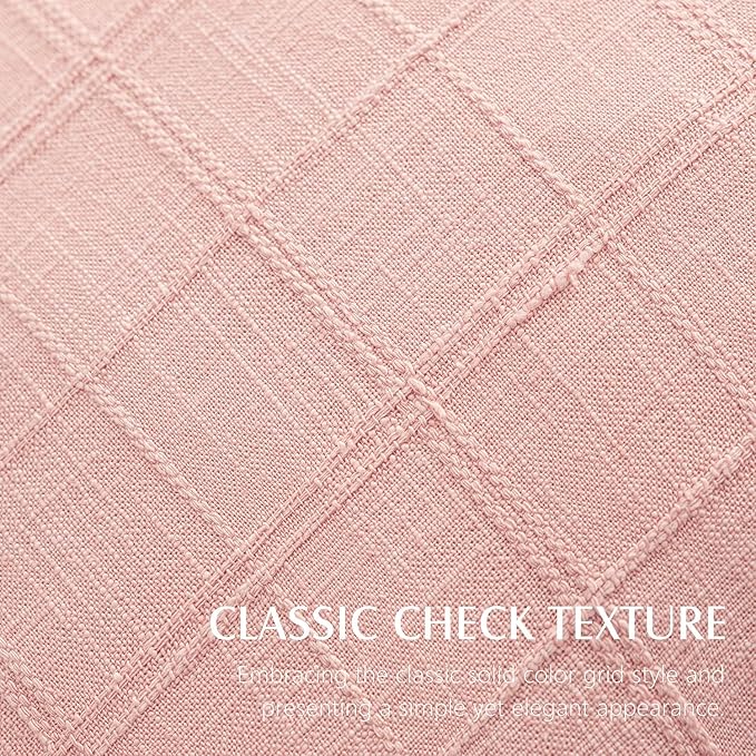 Foindtower Set of 2 Decorative Linen Check Throw Pillow Covers Neutral Farmhouse Vintage Cushion Covers Modern Boho Accent Home Decor for Sofa Chair Couch Bedroom Living Room,22×22 Inch,Light Pink