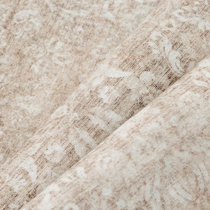 PureCozy 4x6 Area Rug Washable Beige Vintage Home Office Carpet Indoor Non Slip Small Low Plie Thin Bedroom Living Dining Room Retro Accent Throw Rug