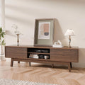 TOLEAD 59" TV Console, Mid Century Modern Media Console for 55/60/65 Inch TV, Low Profile TV Stand with Fluted Sliding Doors, Boho Light Wood Credenza for Living Room, Walnut