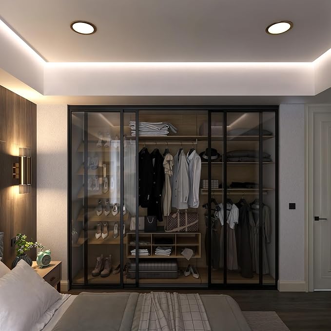 Door55 4 Panel Glass Sliding Closet Door with Aluminum Frame, Silent Glide Technology, Closet Doors Sliding Panels, Closet Doors for Bedrooms, Door Sliding Closet Doors (Clear Glass, 144x80)
