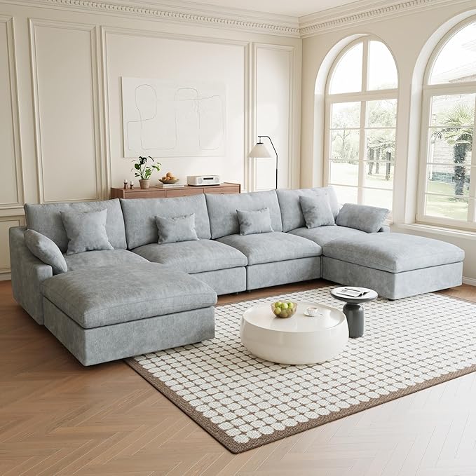 Modular Sectional Sofa Cloud Couch, 155.9" Oversized U Shaped Couch with Chaise Ottomans, Modern Minimalist Deep Seat Couches for Living Room, Sofa Covers Washable&Removable, Grey