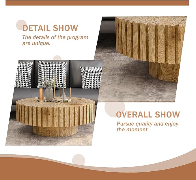 Round Coffee Table for Living Room, 31.5" Circle Wood Center Table with Pedestal for Apartment, Easy Assembly, Natural