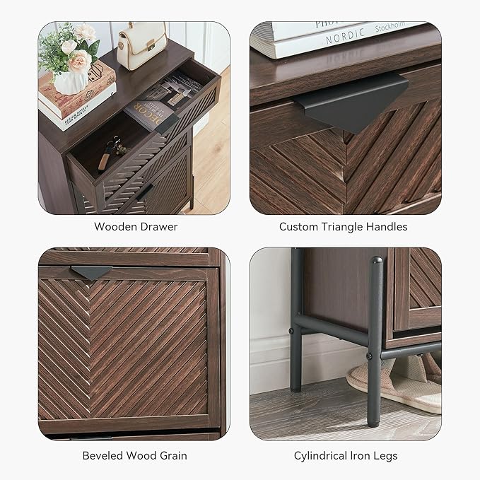 Shoe Cabinet Storage with 2 Flip Drawers, Narrow Hidden Shoes Organizer Cabinet for Entryway, Freestanding Slim Shoe Rack Front Door Entrance(Brown)