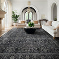 Large Rugs for Living Room 10x14, Vintage Dark Big Area Rug for Bedroom Dining Room, Washable Non Slip Low Pile Thin Room Rug for Dining Room Family Room, Farmhouse Earth Tone Midnight