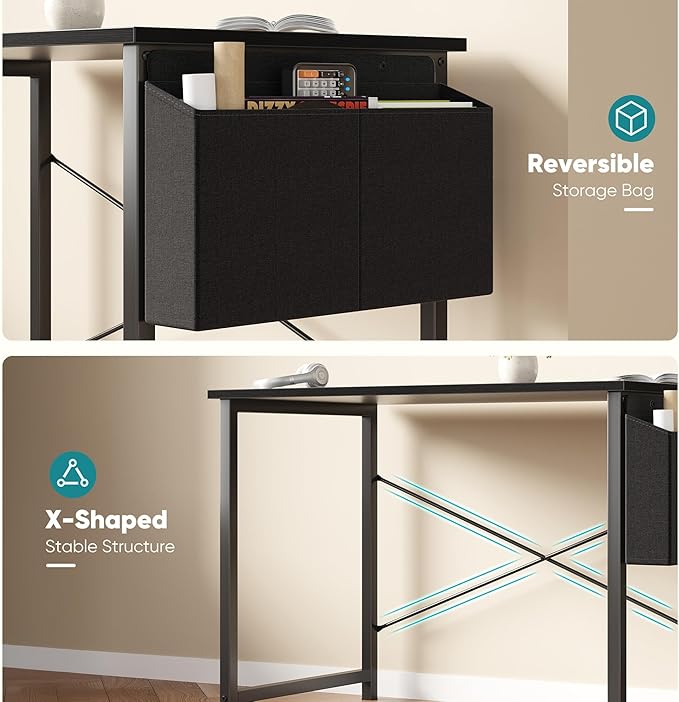OLIXIS Computer Desk 31 Inch Home Office Desks for Small Spaces, Gaming Writing Study Work Table with Storage Bag and Headphone Hook for Bedroom, Black