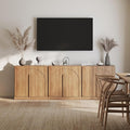 BELLEZE Bijou Modular Media Console Wall Unit (94.5" Wide)-Extra Long Entertainment Center & Storage System-Arched Door Sideboard for Living Room & Office-Hides All Clutter, Camel