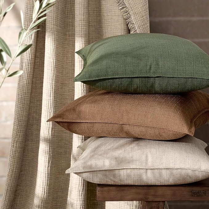 MIULEE Euro Sham Pillow Covers for Bed 24x24, 2 Pack Brown Thick & Textured Decorative Throw Pillow Covers, Neutral Linen Cushion Cases, Modern Farmhouse Home Decor, No Filling
