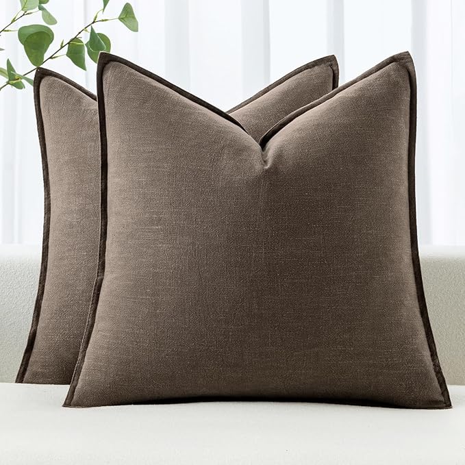 MIULEE Decorative Linen Pillow Covers 18x18 Inch CoffeeBoho Farmhouse Neutral Winter Couch Throw Pillows for Bed Pack of 2 Accent Modern Pillowcase Sofa Livingroom Home Decor