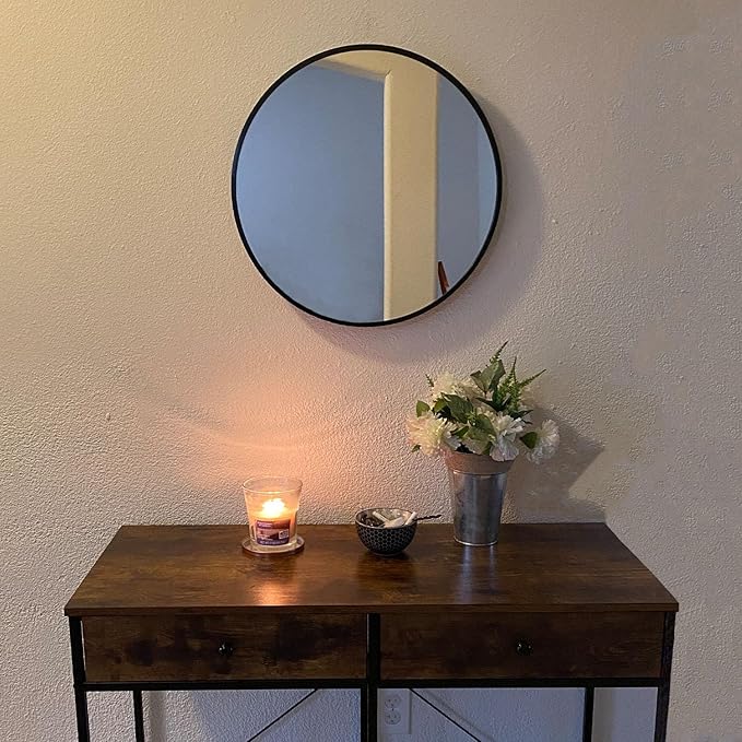Oruii Black Circle Mirror, 20 inch Round Mirror, Black Bathroom Mirror Circular, Round Wall Mirrors for Living Room, Bedroom, Bathroom, Washroom, Rustic, Vanity