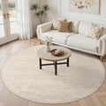 8ft Round Rug Living Room: Washable Large Vintage Neutral Area Rug Non-Slip Soft Stain Resistant Indoor Carpet for Bedroom Nursery Dining Room Under Table Bed Home House Office Playroom - Beige