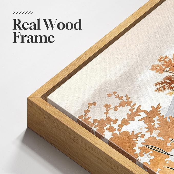 Framed Mountain Forest Landscape 3 Piece Wall Art for Living Room, Orange Neutral Modern Scenic Print Canvas Artwork for Walls, Large Nordic Rustic Nature Autumn Bedroom Office Wall Decor, 24x36 Inch