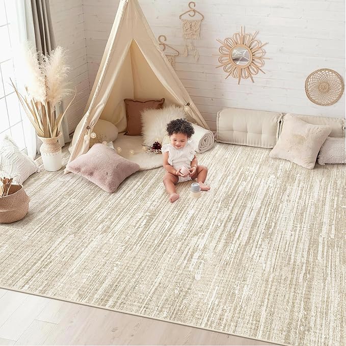 6x9 Area Rugs for Living Room: Washable Moroccan Geometric Boho Rug Farmhouse Non Slip Stain Resistant Large Rug Low Pile Soft Carpet for Bedroom Dining Room Home Office Children Room (Camel,6'x9')