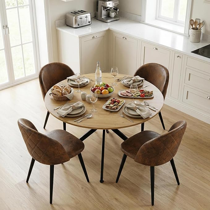 Homy Casa Dining Chairs Set of 4 Suede Accent Kitchen Chairs Set Industry Style Side Chair Set for Living Dining Room Lounge, Metal Legs and Soft Seats, Brown 4PCS