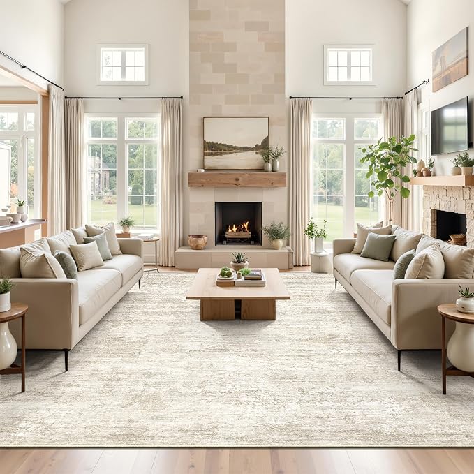 Art&Tuft Washable Rugs 9x12, Anti-Slip Backing Abstract Area Rugs, Stain Resistant Area Rugs 9x12 Living Room, Foldable Machine Washable Area Rug(01-Beige, 9'x12')
