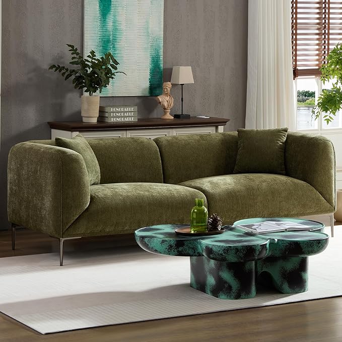 MEETAKING 82.7" Modern Sofa, 3-Seater Boucle Couch with Metal Legs, Luxury Deep Seats Cloud Sofas, Minimalist Living Room Couches for Apartment, Home Office, Bedroom - Green