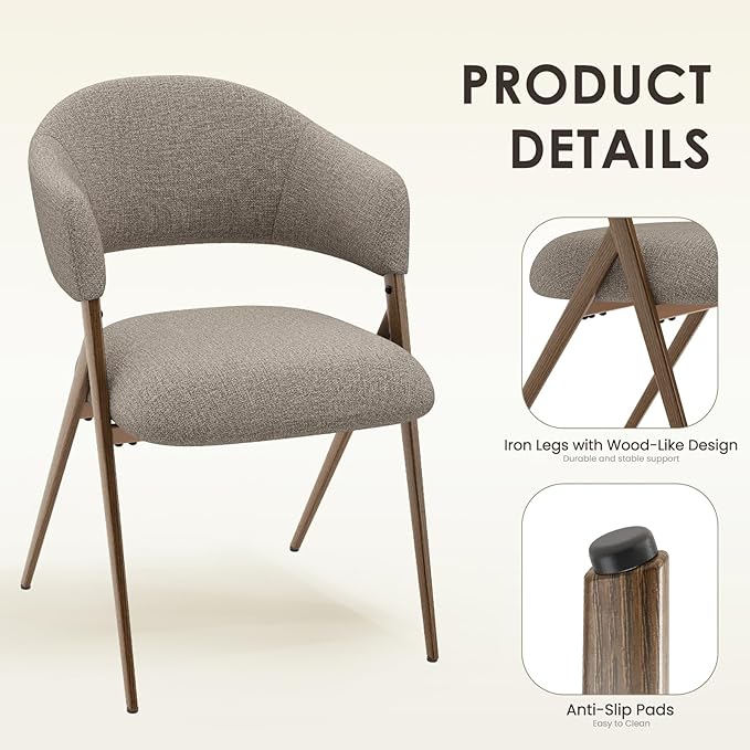 COLAMY Dining Chairs Set of 4, Mid Century Modern Dining Room Kitchen Dinner Chairs with Iron Legs, Open Back and Padded Seat, for Living Room/Bedroom/Restaurant/Cafe, Taupe