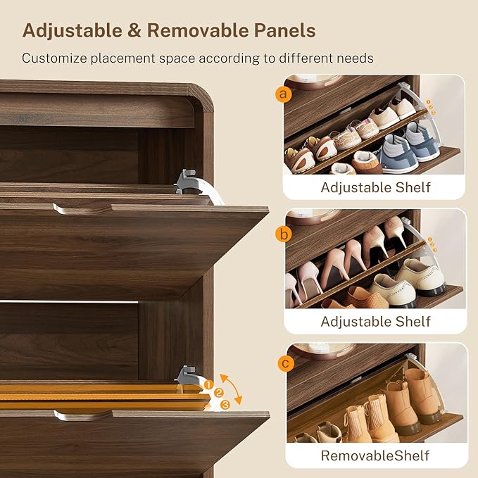 TEENFON Shoe Cabinet with 3 Flip Drawers & Adjustable Shelves, Narrow Freestanding Shoe Storage Cabinet for 18-27 Pairs, Hidden Slim Shoe Rack Cabinet for Entryway, Walnut
