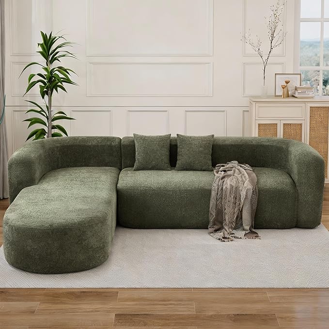 109.4" Sectional Couch with L-Shaped Chaise, Boneless Modular Sectional Sofa, Soft Chenille Sofa with Deep Seat for Living Room, No Assembly(Left-Facing Chaise, Green) | Breaathable Material