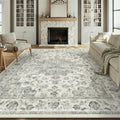 9x12 Neutral Area Rug Green Vintage Living Room Bedroom Washable Carpet Non-Slip Soft Low Pile Farmhouse Indoor Large Throw Rug for Dining Room Office