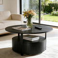 33.07" Round Coffee Table with Storage, 2 Tier Modern Wood Center Table with Drawer, 2 Tiers and 1 Drawer, Accent Table for Living Room, Apartment, Small Space.(Black)