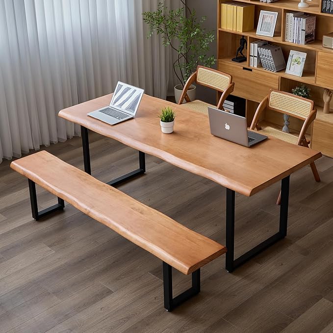 Stylish Brown Wooden Long Bench with Sturdy Metal Legs – Versatile Seating for Office, Restaurant, Living Room, and Meeting Room(Brown Bench, 63in)