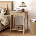 XUZENEST Fluted Nightstand with Charging Station, 23.6” Large Bed Side Table End Table with Drawer, Modern Mid Century Solid Wood Legs Night Stands Bedside for Bedroom Living Room Sofa Office, Natural