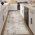 3x7 Washable Runner Rug Brown Grey Abstract Non Slip Soft Low Pile Hallway Kitchen Rug Neutral Modern Carpet for Laundry Bathroom Bedroom Living Room Home Decor